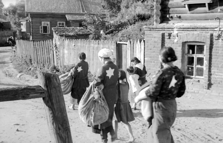A fenced ghetto area in Mogilev, Belarus, 1941.